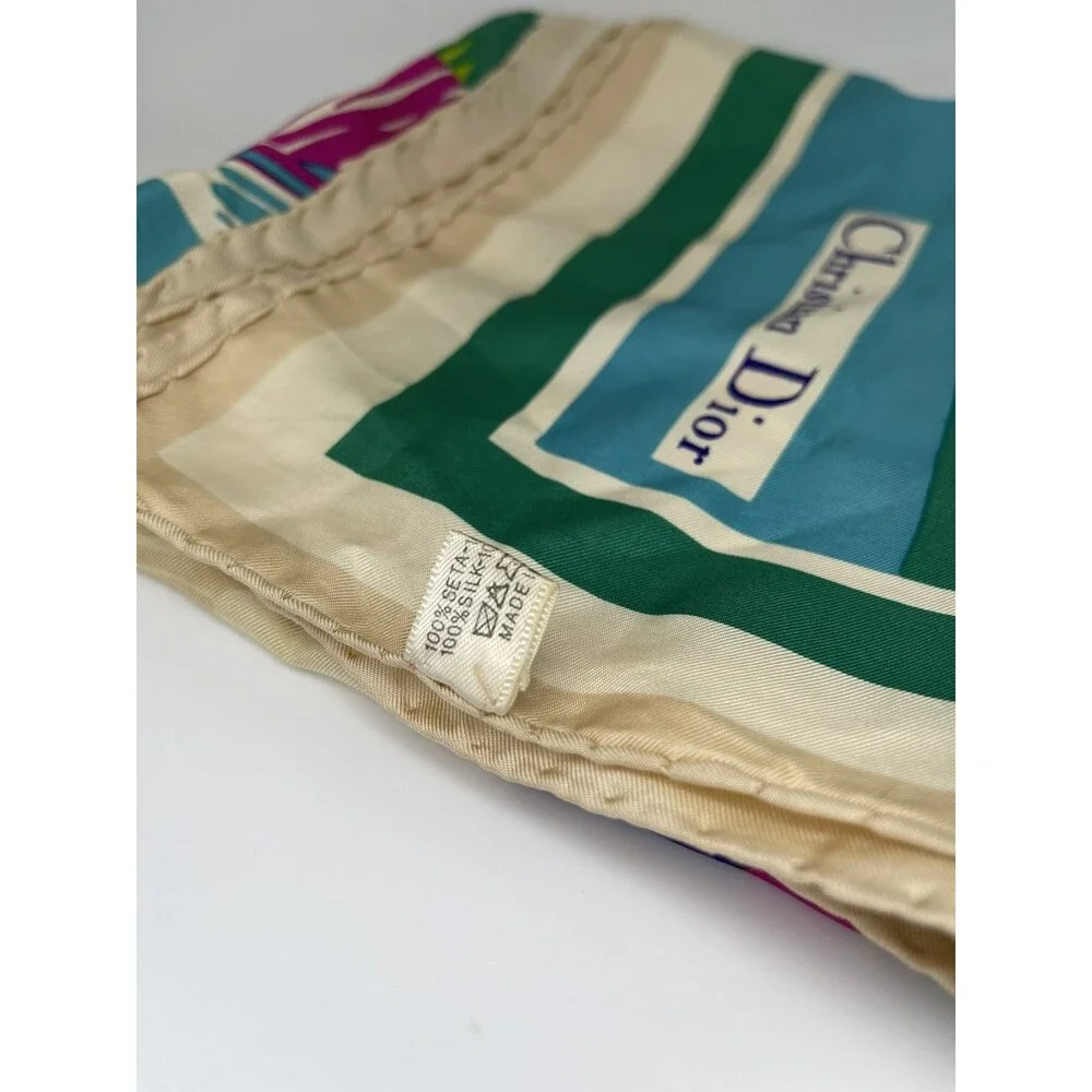 Authentic Vintage Christian Dior 100% Silk Scarf Made in Italy Floral 1980s /100